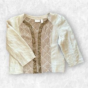 Chicos Linen Beaded Boho Blazer Sz 1